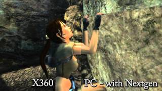 Tomb raider legend, graphics comparison between xbox 360 and pc.
summary: - no dirt effects on laras skin in pc version better gloss
water l...