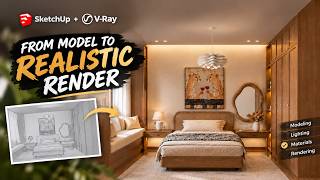 Full SketchUp V-Ray Tutorial | How to Create a Realistic Interior Render |  Materials | part 3 Guide