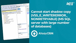 Cannot Start Shadow Copy VSS_E_WRITERERROR_NONRETRYABLE (MS SQL with large number of databases)