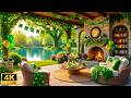 Cozy St. Patrick's Day in Peaceful Garden ☘️ Soothing Piano Music with Warm Fireplace &amp; Bird Singing