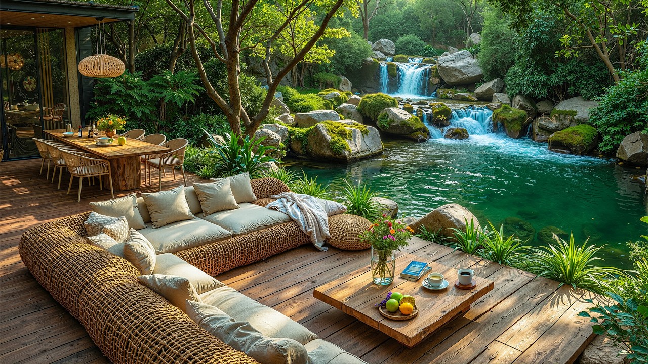Chill Coffee Jazz by the Forest Waterfall 🍃 Smooth Jazz & Peaceful Nature Ambience
