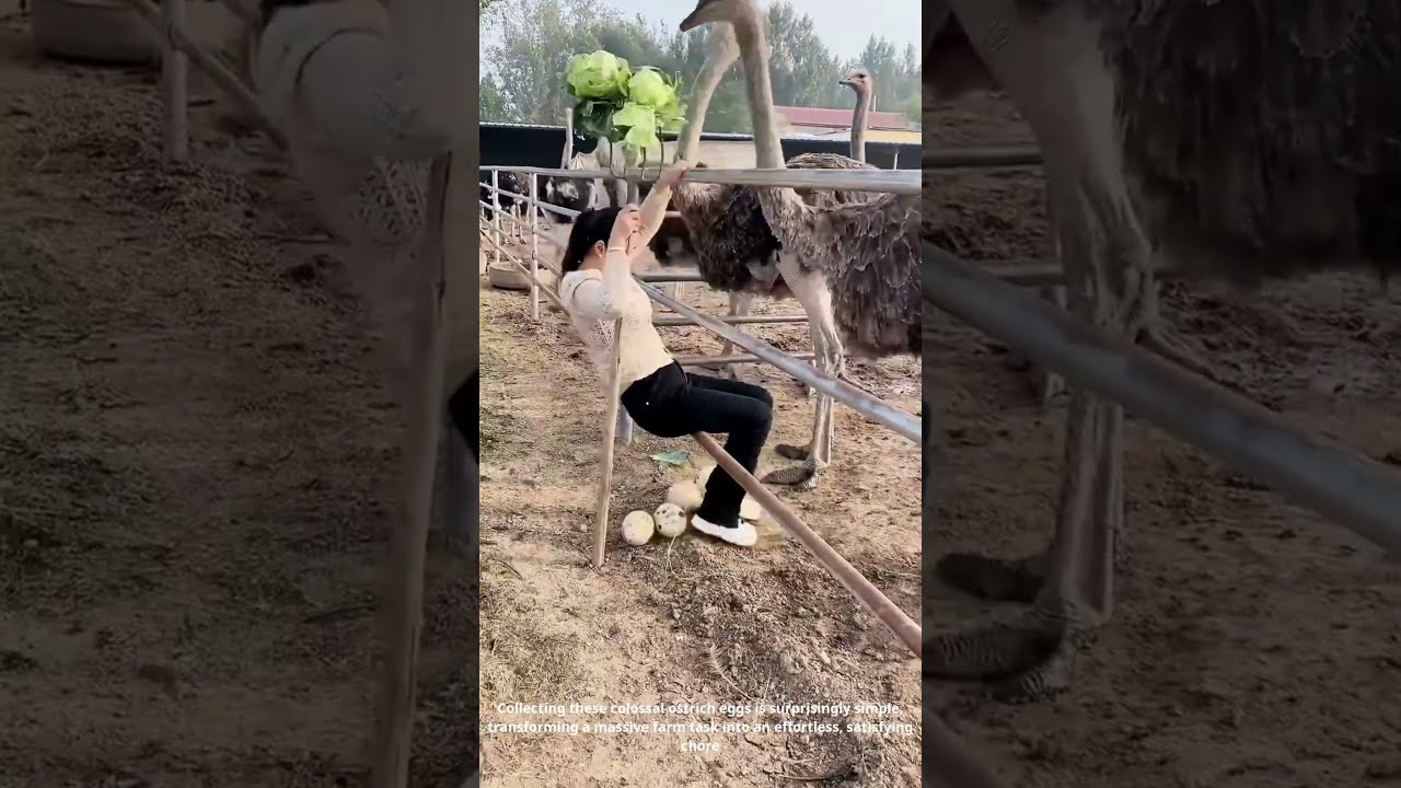 Ostrich Egg Harvest GIANT Yet Effortless Farm Life Hack OstrichEggs FarmHack EasyHarvest