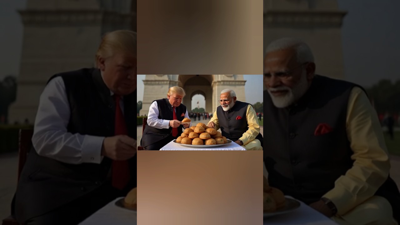 Modi and trump eating kachori at india gate