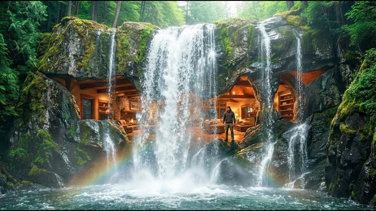 Building a SECRET Batcave HOUSE Behind a WATERFALL (ASMR) —  Hidden Home Inside a Rock Cave