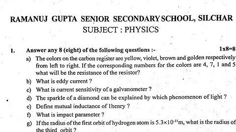 Hs 2nd year physics Pretest question paper AHSEC important questions physics