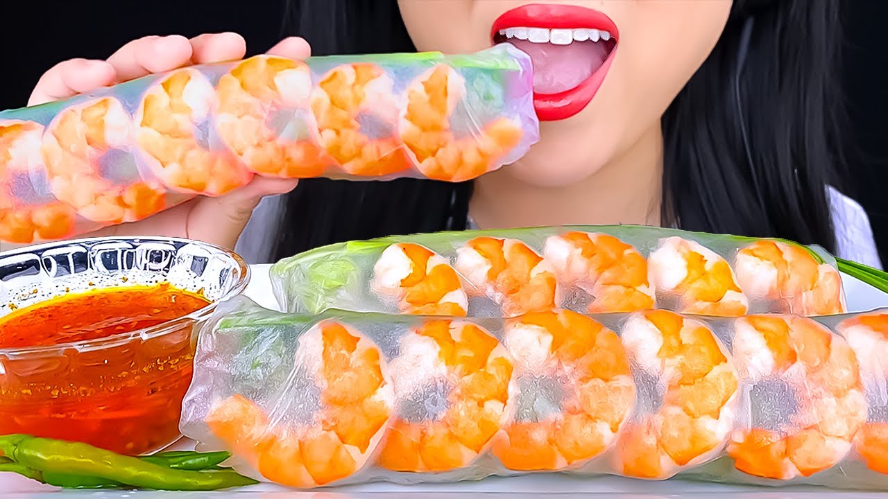 ASMR GIANT SHRIMP SPRING ROLLS MUKBANG | Eating Show | ASMR Phan