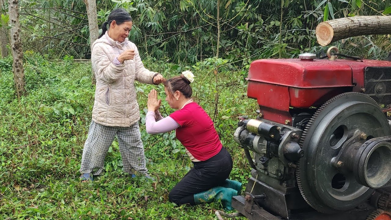 A rural girl's farm vehicle transporting wood.