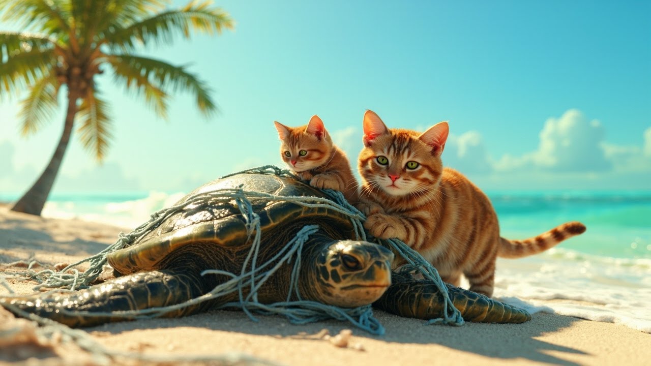 Mama Cat Rescue A Stranded Sea Turtle! 🌊🐢| Heartwarming And Healing Home Story😺❤️✨️