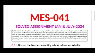 MES 41 SOLVED ASSIGNMENT 2024 / IGNOU MES 41 SOLVED ASSIGNMENT JULY 2024 / PDF WATSAPP 8228091239