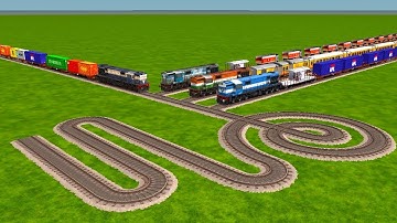 4 TRAINS BUMPY CROSSING AT CURVED ROUND RAILROAD 🔴 TRACKS | indian railways beamng drive 