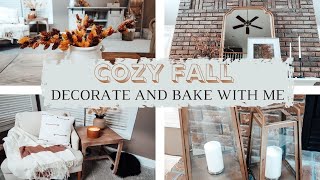 COZY FALL DECORATE AND BAKE WITH ME PART 2 🍂| COZY RUSTIC MODERN FALL FAMILY ROOM DECORATING IDEAS