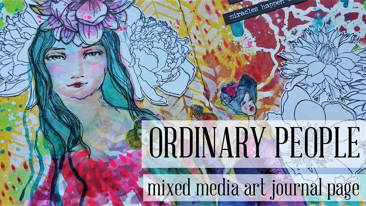 Art Journal Page mixed media collage & stencils ORDINARY PEOPLE