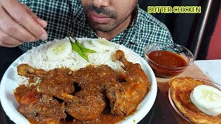 butter chicken curry,egg fry,extra gravy with basmati rice eating-mukbang eating show indian food