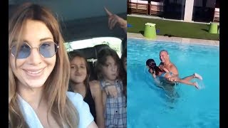 Nancy Ajram Family نانسي عجرم مع زوجها وابنتيها في السيارة و المسبح