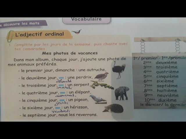 كتاب الفرنسية خامسة ابتدائي ص 25  l'adjectif ordinal
