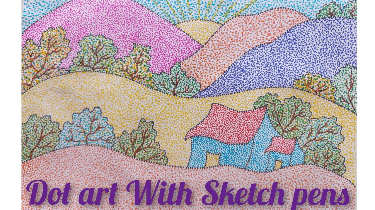 sketch pen drawing, how to use sketch pens, landscape drawing