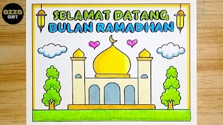 Tutorial Menggambar Poster Marhaban ya Ramadhan 💚 Gambar Poster Ramadhan 2026💚