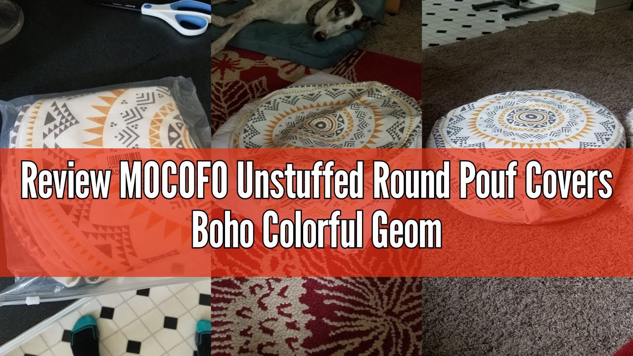 Review MOCOFO Unstuffed Round Pouf Covers Boho Colorful Geometric Ottoman Pouf Cover with Handle Des