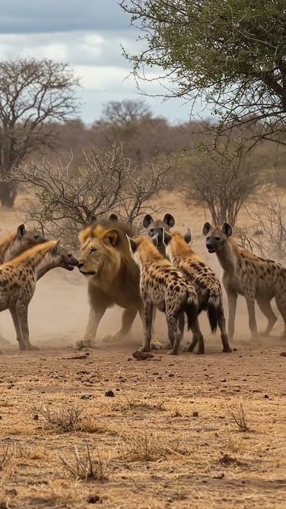 Lion vs. Pack: Incredible Hyena Showdown! #lion #hyena #wildlife #africa #fight #survival #animals