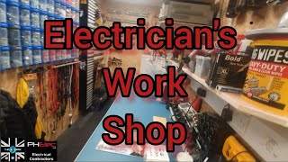 ELECTRICIAN'S WORKSHOP TOUR. Electrician's tools and work shop set up.