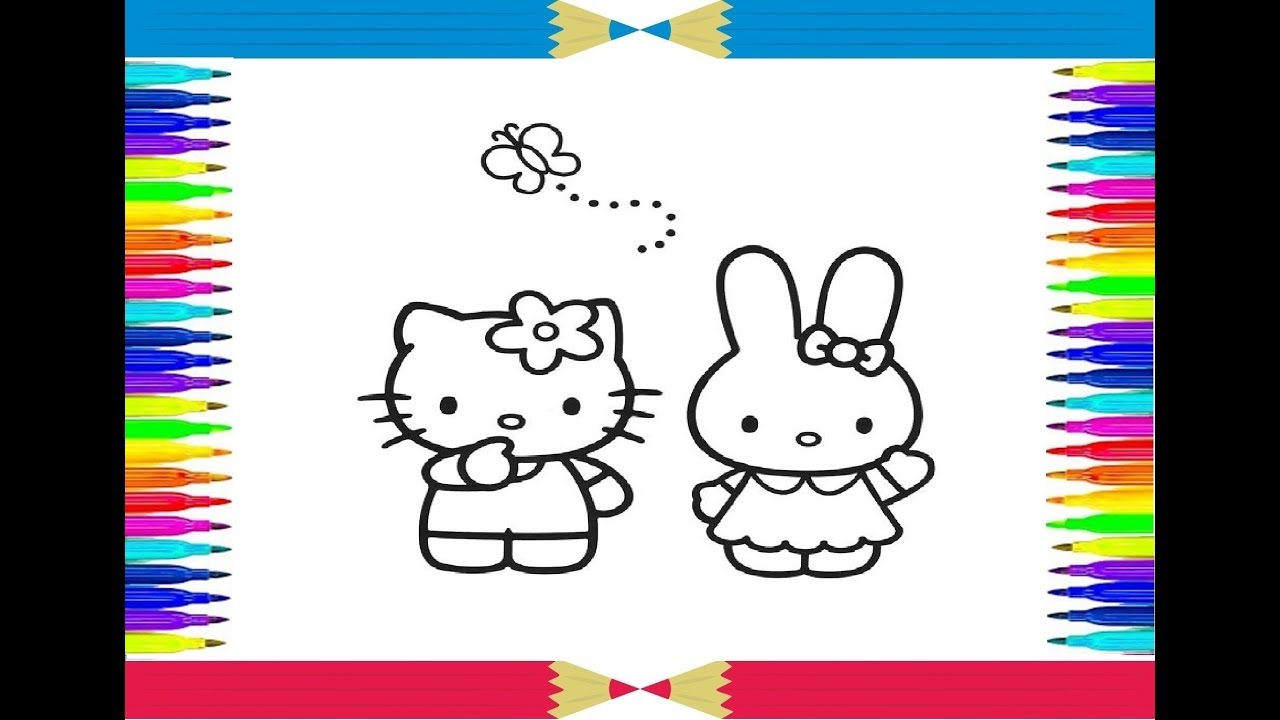 Hello kitty and rabbit friend coloring - YouTube