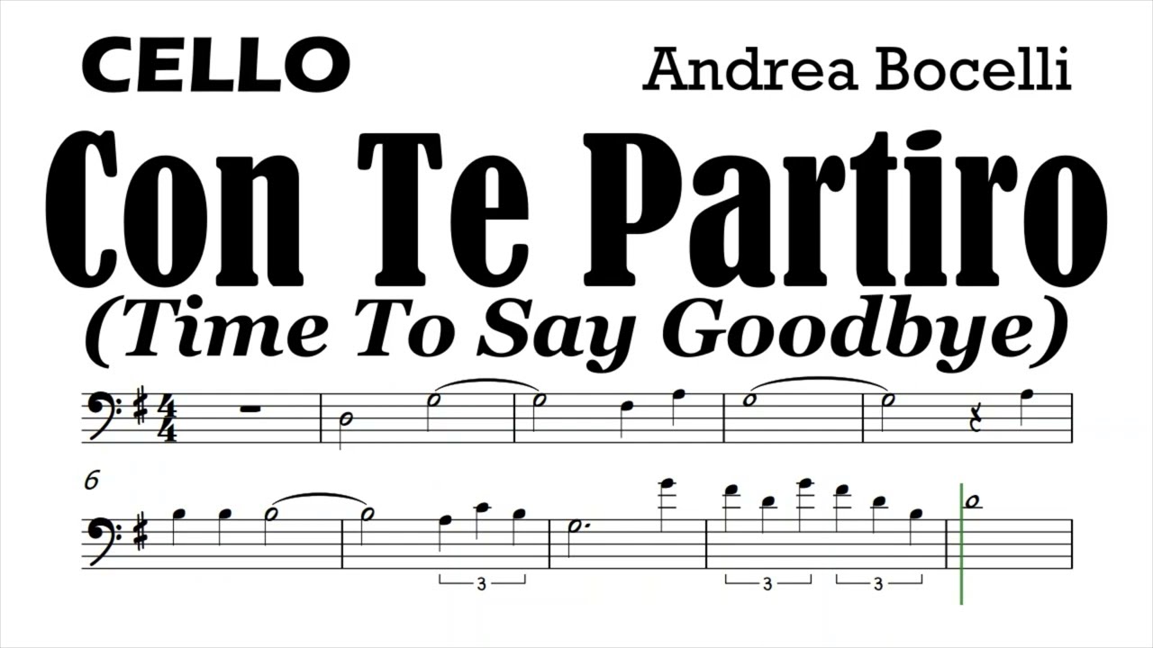 Con Te Partiro Cello Sheet Music Backing Track Play Along Partitura