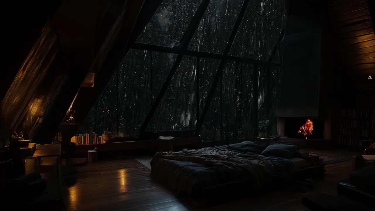 Cozy Cabin In The Rain 🌧️ | Fireplace Crackles 🔥 | Relaxing Ambience For Deep Sleep