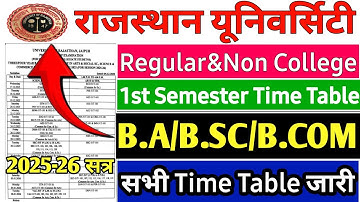 Rajasthan university 1st Semester Time Table 2025 // Uniraj Exam time table 2025