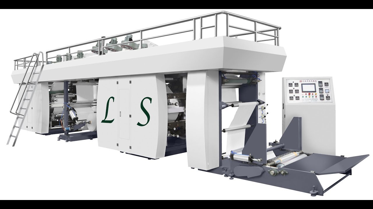 8 color Central drum flexo printing machine - YouTube