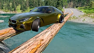 Cars vs Log Bridge - BeamNG.Drive