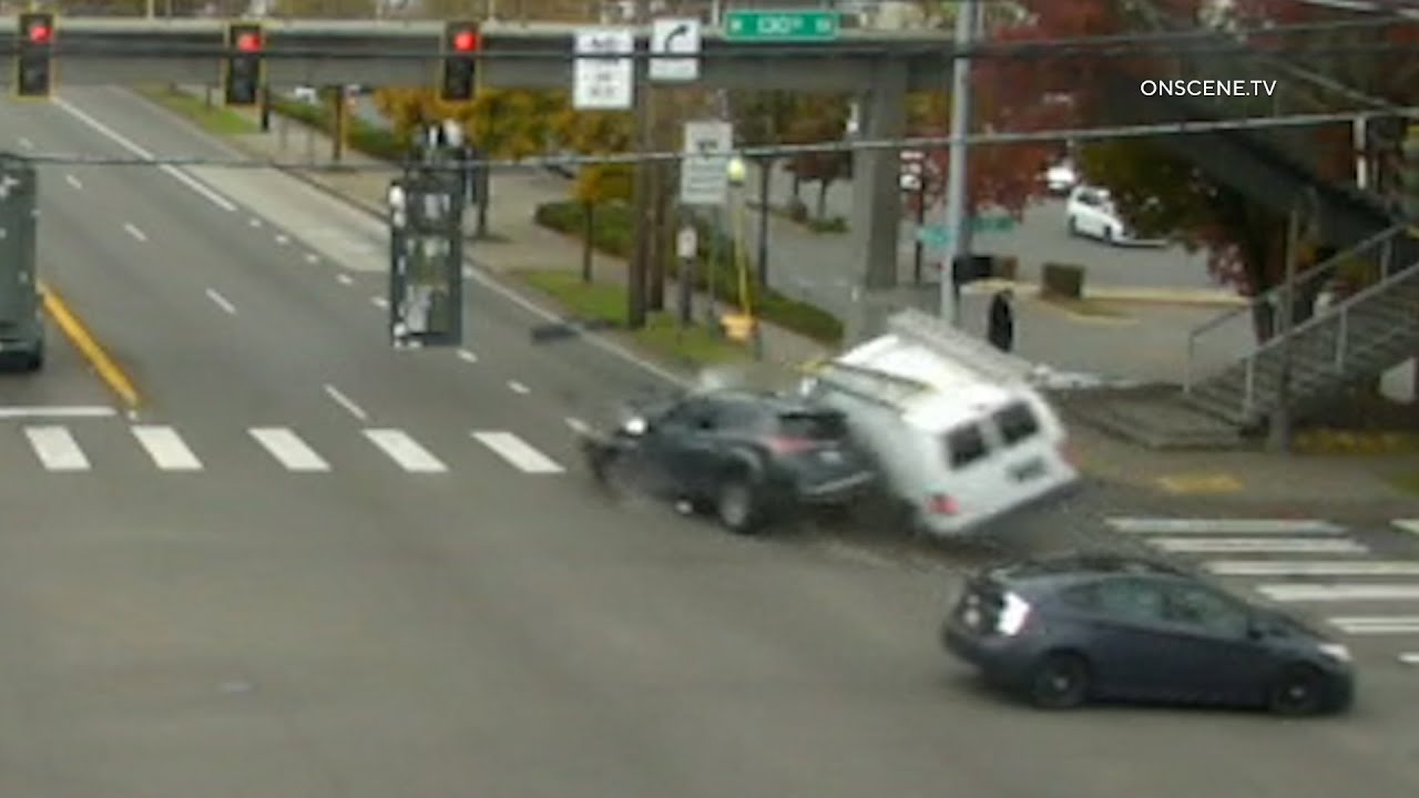 Caught On Camera- Van Flips Over During Crash - YouTube