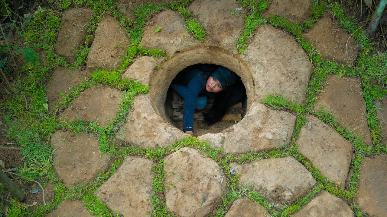 Girl Solo Living Off Grid in Deep Hole Underground House - YouTube