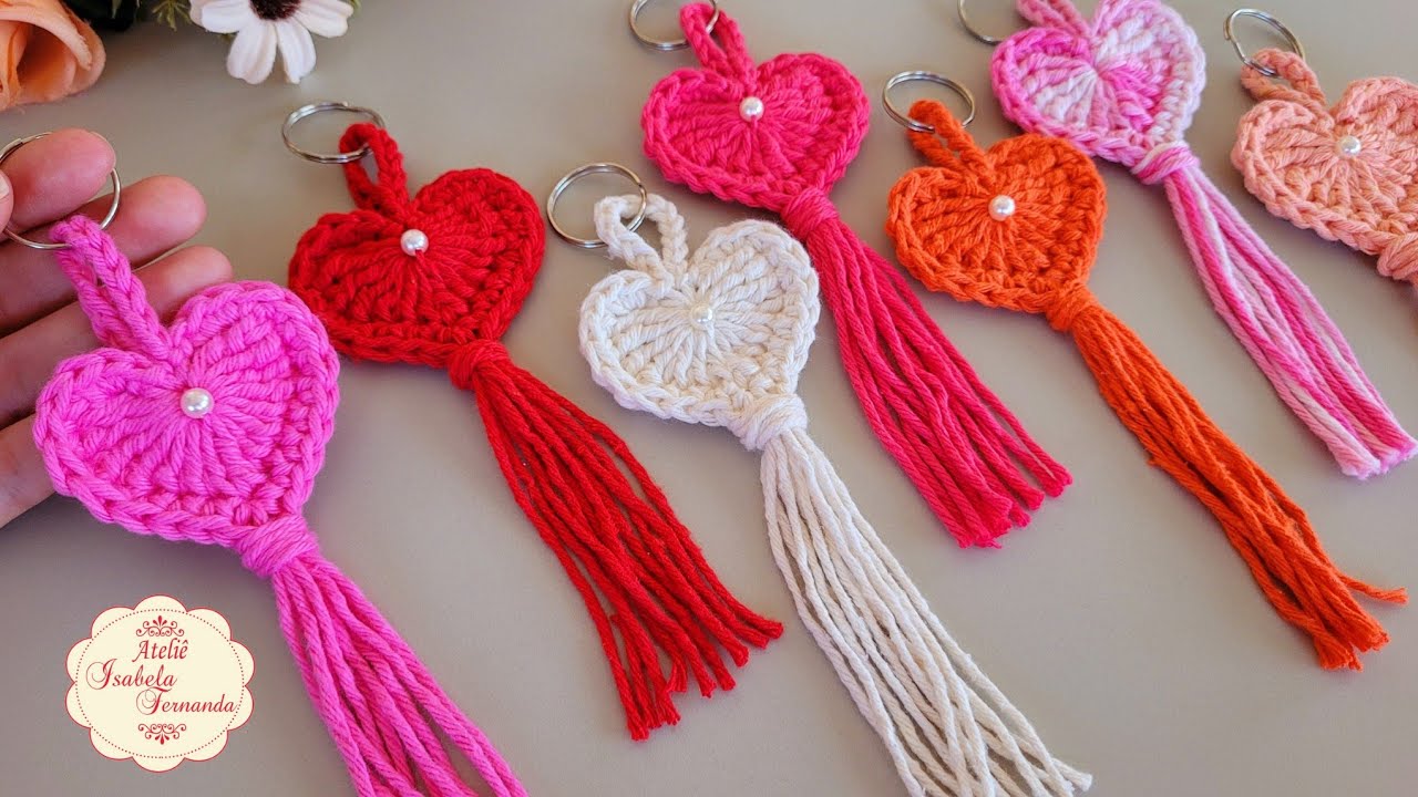 Chaveiro Coração ❤️  Fácil Rápido e Econômico Com Sobrinhas de Barbantes