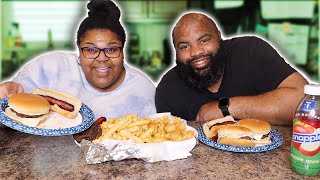 CHEESEBURGERS + HOT DOGS % FRENCH FRIES MUKBANG| HOME COOKED MEALS| PR GANG