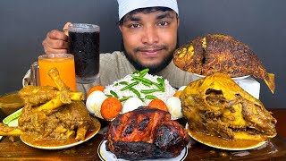 ASMR EATING SPICY MUTTON CURRY, FULL GOAT HEAD CURRY, FULL FISH FRY AND GRILLED CHICKEN, EATING SHOW