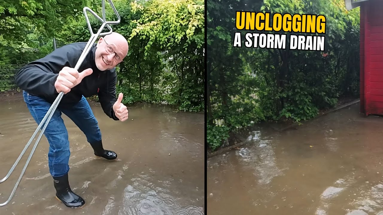 #069-3 Unclogging a storm drain during rain in Germany - YouTube