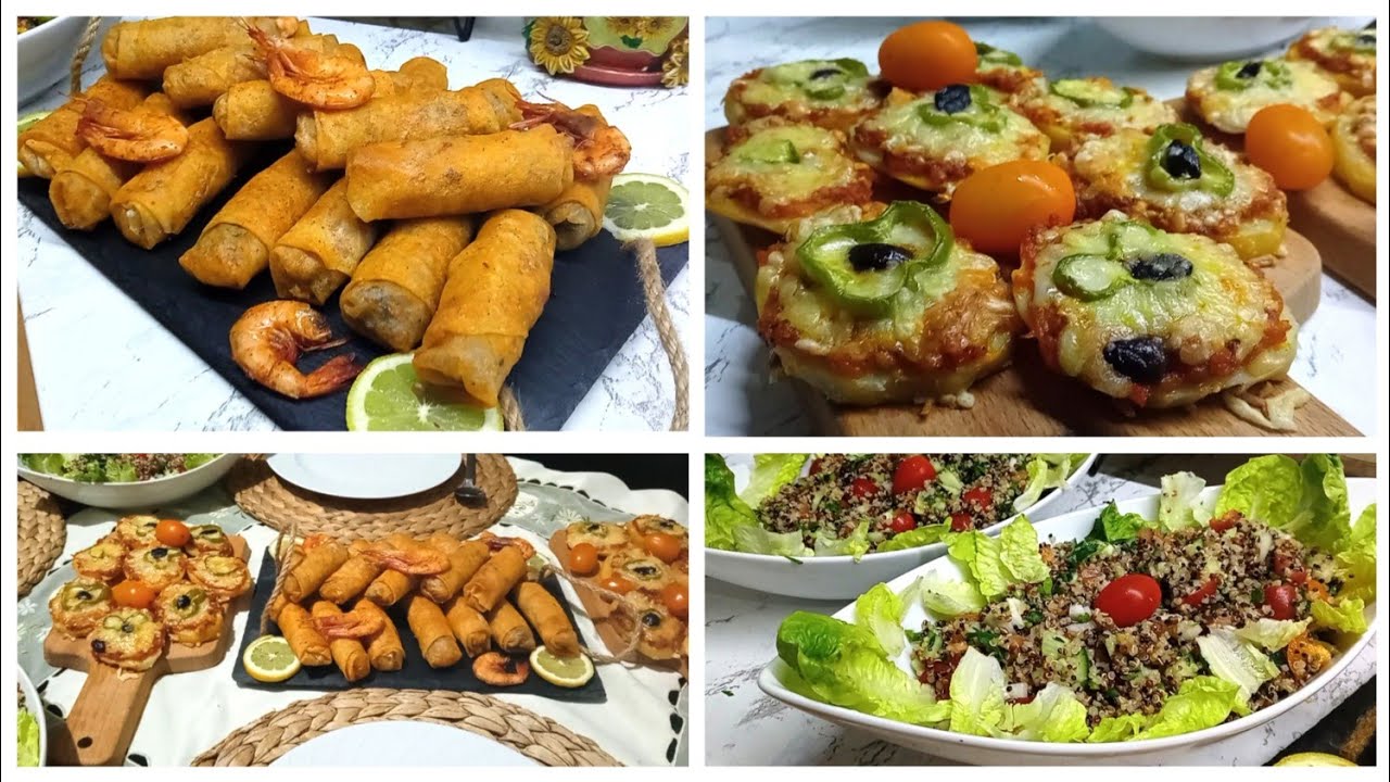 تلاث اقتراحات لمائدة غذاء صيفية خفيفة وشهوة منها سيكار بالقمرون وميني بيتزا بدون عجين وتبولة الكينوا