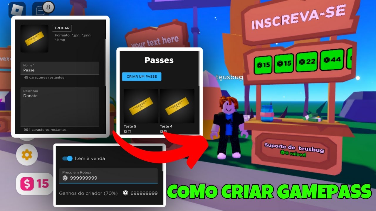 Como criar Gamepass no roblox - PC e Celular 