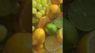 Pouring Water over fresh lemon lime and grapes fruit asmr #shorts