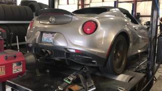 Alfa Romeo 4C exhaust sound with custom downpipe and high flow cat sound on Dyno