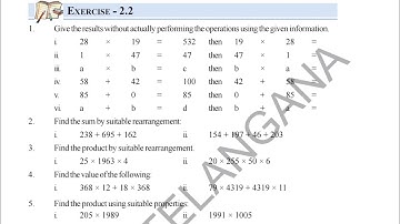 TG | Class 6 Maths Chapter 2 | Whole Numbers Exercise 2.2 Solution| Telangana State Board Solutions 