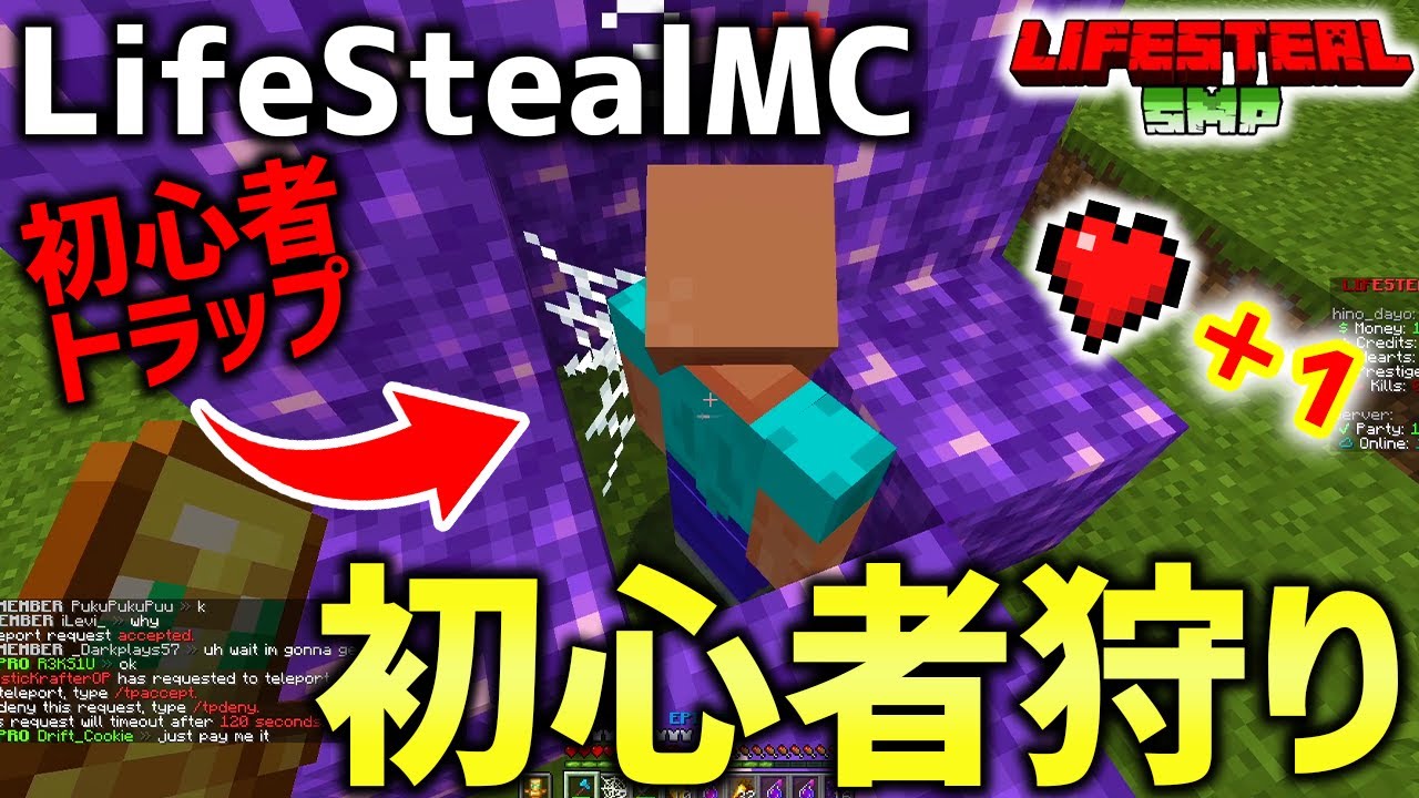 マイクラ プレイヤーを殺すとハートが増えるサーバー Lifestealmc で初心者をトラップにかけてキルしてみたｗｗｗｗ Minecraft Youtube