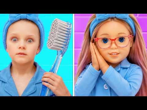 Doll Morning Routine Challenge | Brushing Teeth, Cleaning & More