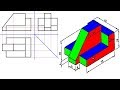 تمرين01 ص123 - استنتاج المساقط الثلاثة من المنظور - رسم هندسى وفنى - الصف الاول الثانوى الصناعى