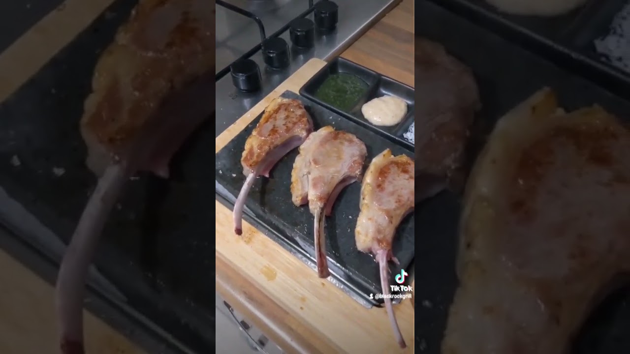 French trim rack of lamb. Cooked on our natural lava stone cooking set