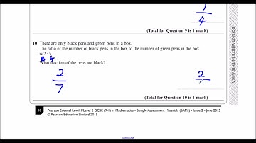 Edexcel Sample Paper 1F Question 10 - Writing a Ratio as a Fraction