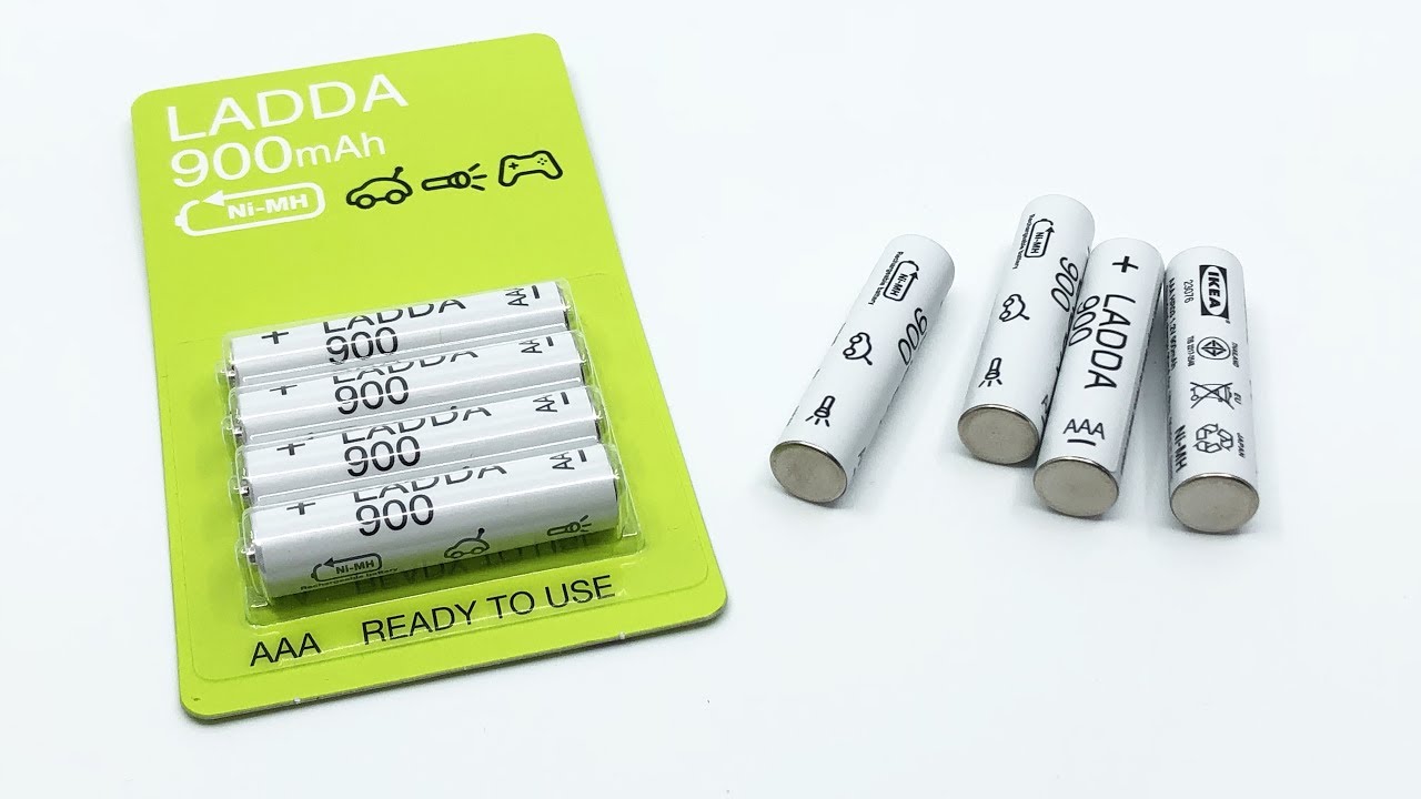 IKEA LADDA AAA High Capacity 900 mAH Ni-MH Pre-Charged Rechargeable  Batteries (Made in Japan) - YouTube