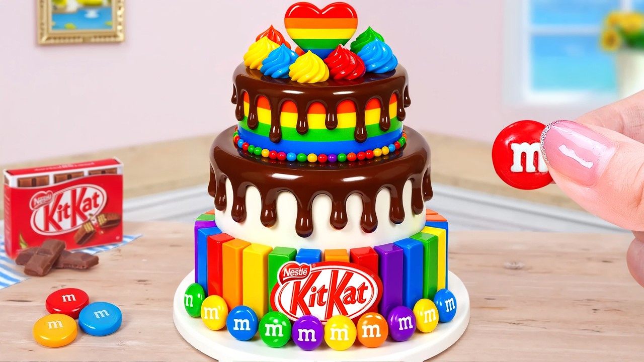 Colorful Tiny Rainbow Kitkat Cake Treat 🌈🍰  Beautiful Rainbow Kitkat Cake ASMR