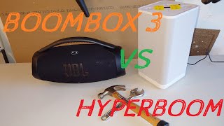 JBL Boombox 3 (Battery) vs Ultimate Ears Hyperboom (plugged In) 🛠 Garage Battle of the Boom Speakers