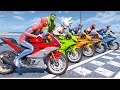 RACING SPIDERMAN MOTORCYCLES WITH SUPERHEROES - BIGGEST SUBMARINE OBSTACLE